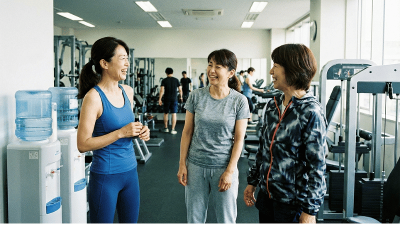 スポーツジムで談笑する女性3人
