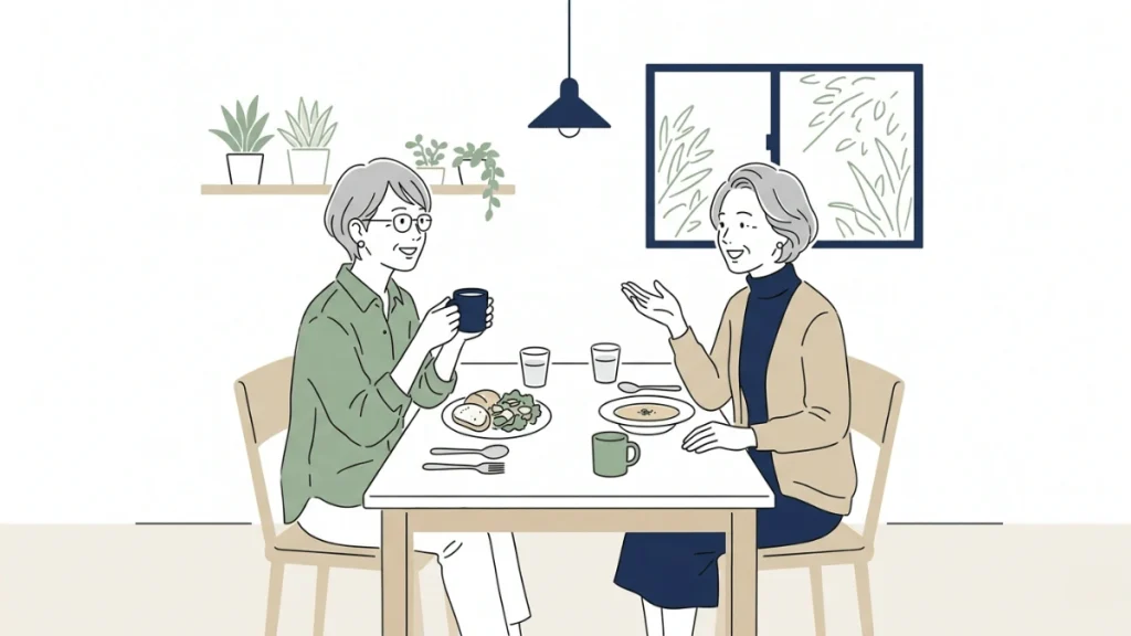 カフェでの食事を楽しむ女性二人