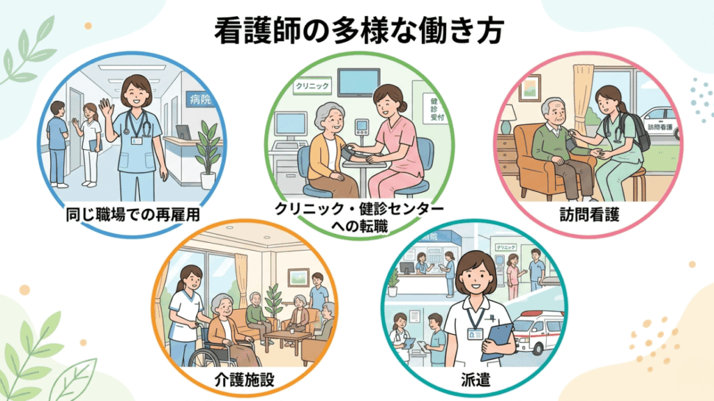 看護師の多様な働き方をイラストでイメージ
