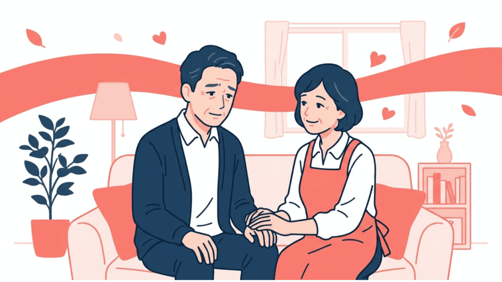 夫にそっと寄り添う妻