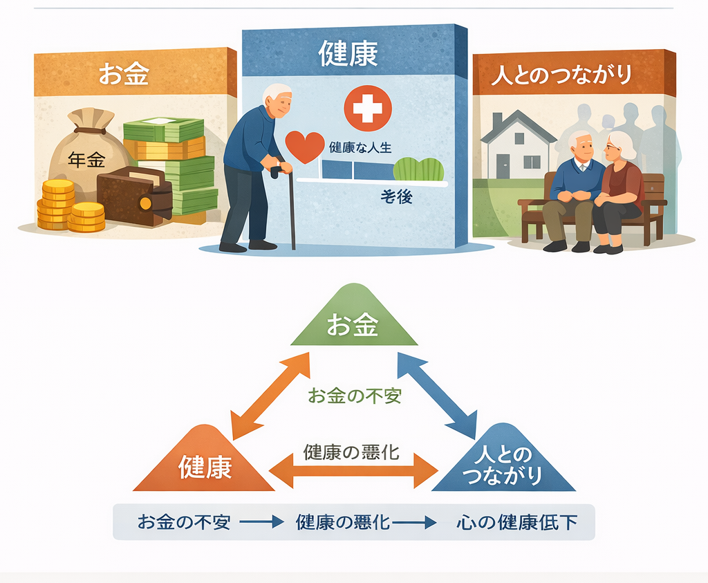 老後の生活で直面する「3つの壁（お金・健康・孤独）